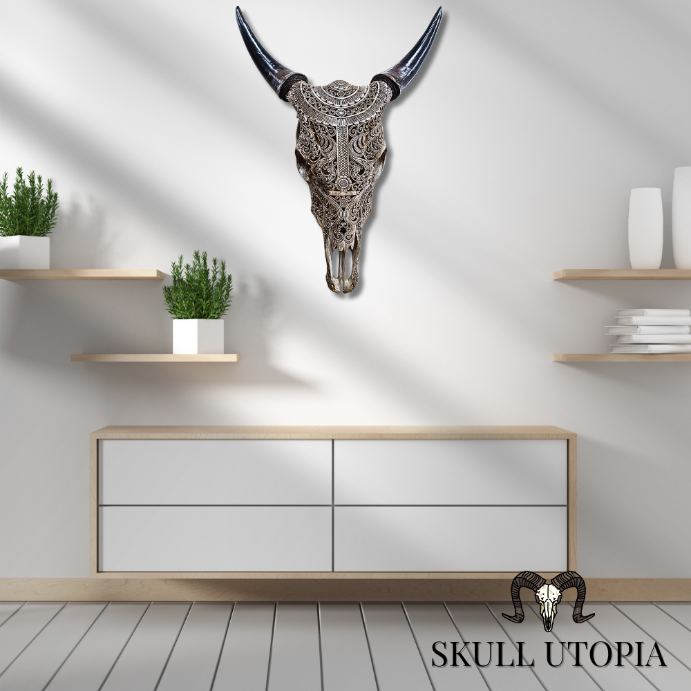 COW Skull Half Boho Carved