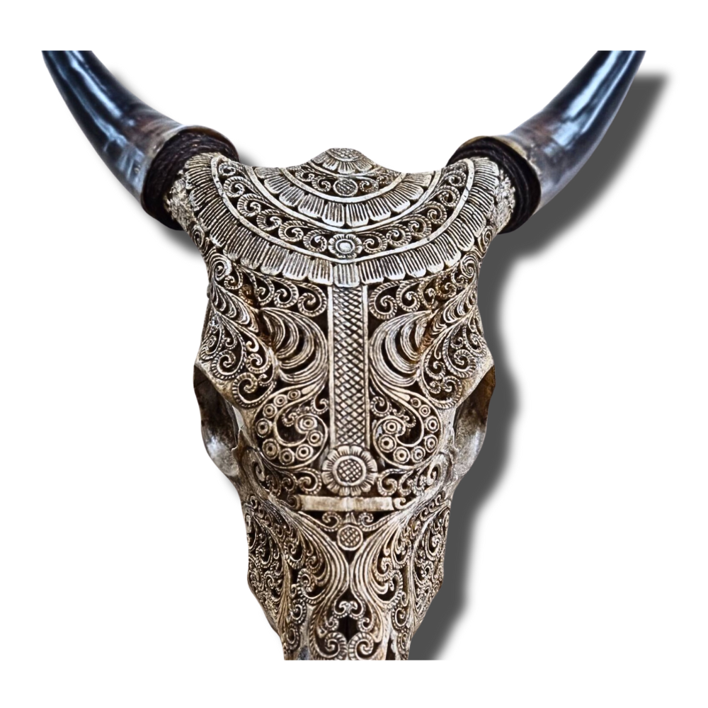 COW Skull Half Boho Carved
