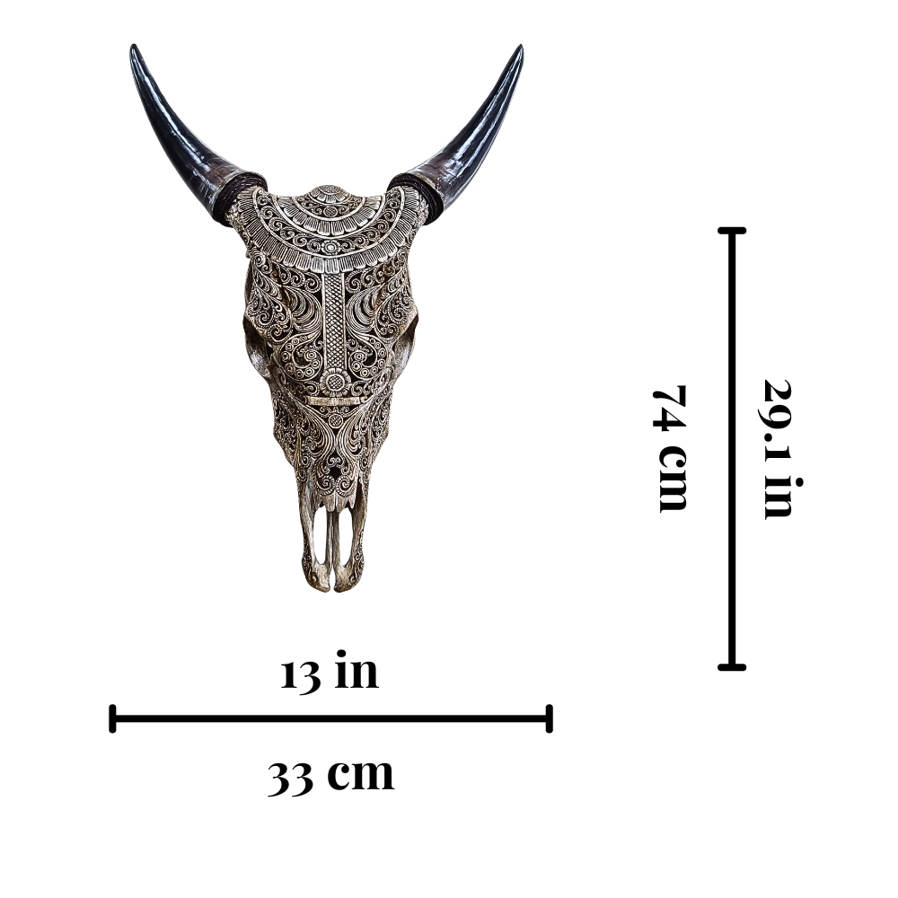 COW Skull Half Boho Carved