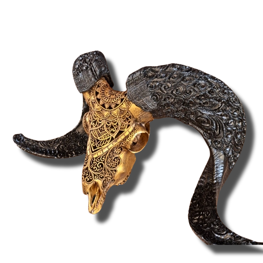 RAM Skull Half Mandala Bronze Carved