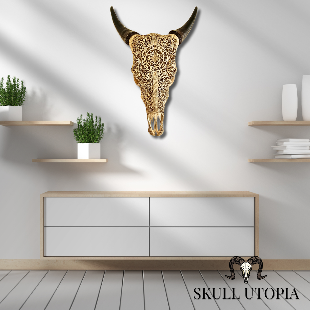 COW Skull Boho Carved