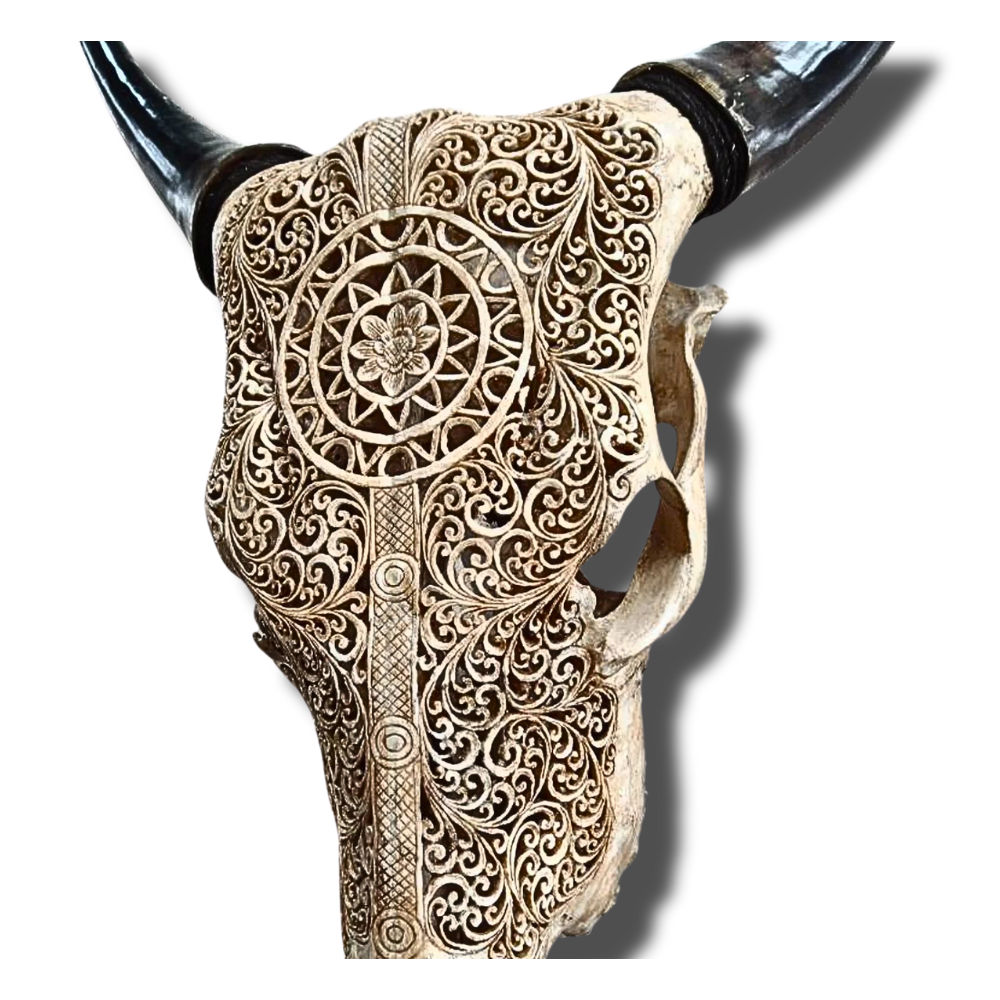 COW Skull Boho Carved