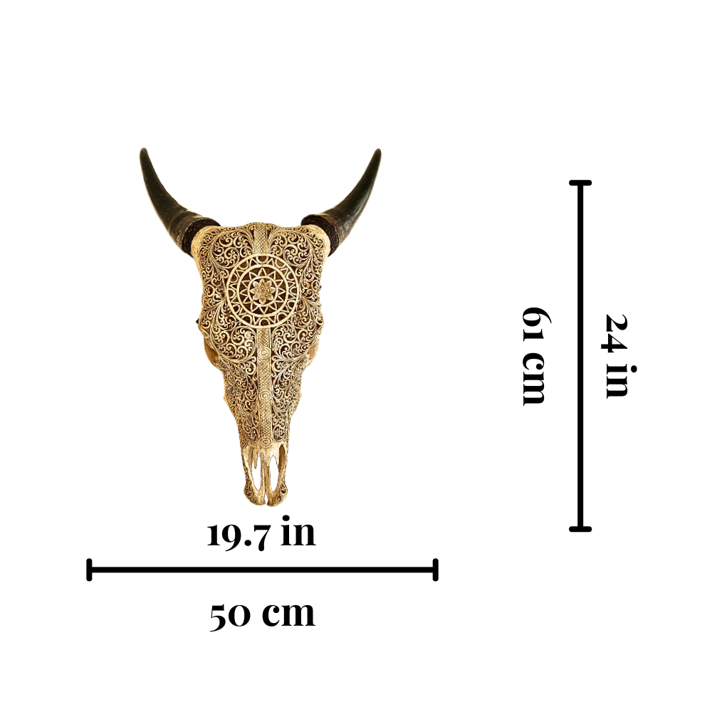 COW Skull Boho Carved