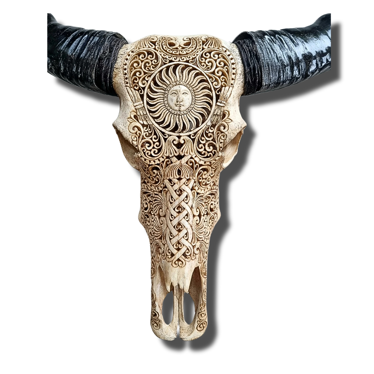 BUFFALO Skull Celtic Sun Carved