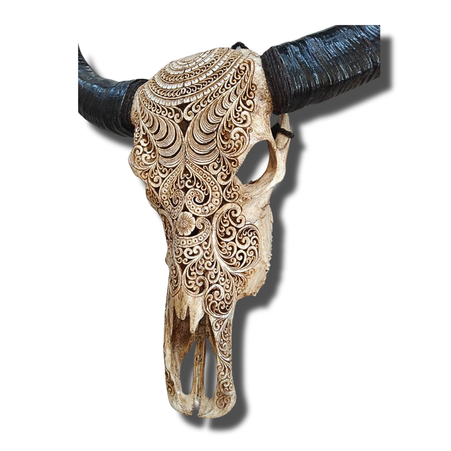 BUFFALO Skull Boho Manian Carved