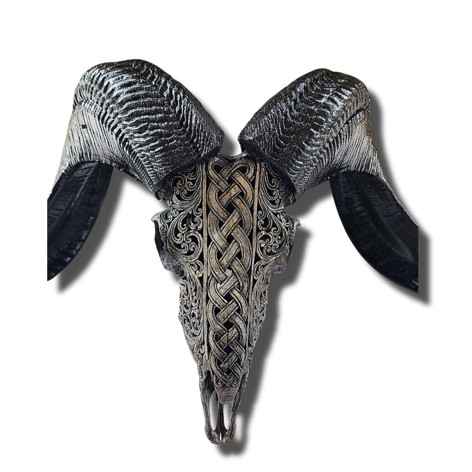 RAM Skull Black Celtic Carved