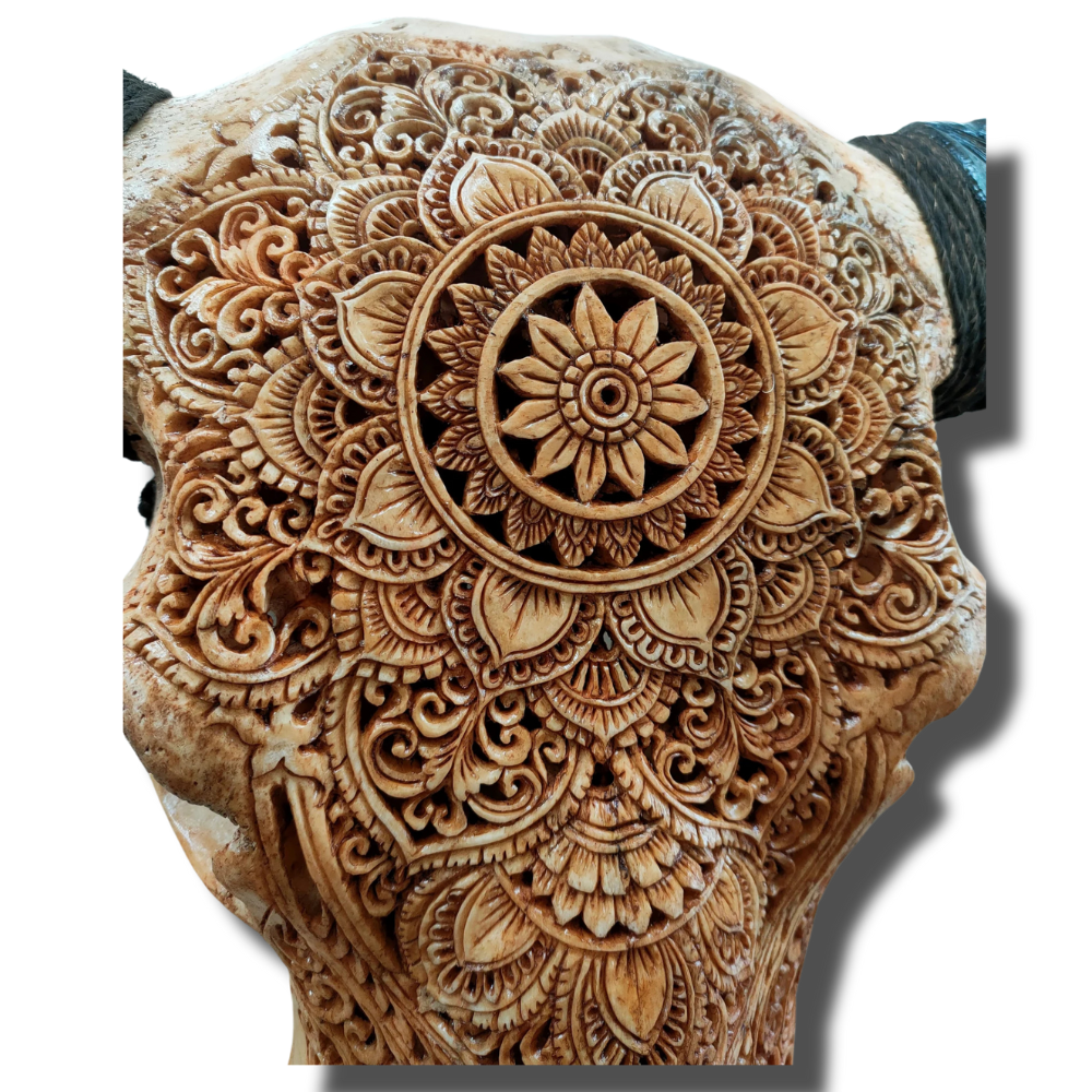 BUFFALO Skull Mandala Lotus Carved