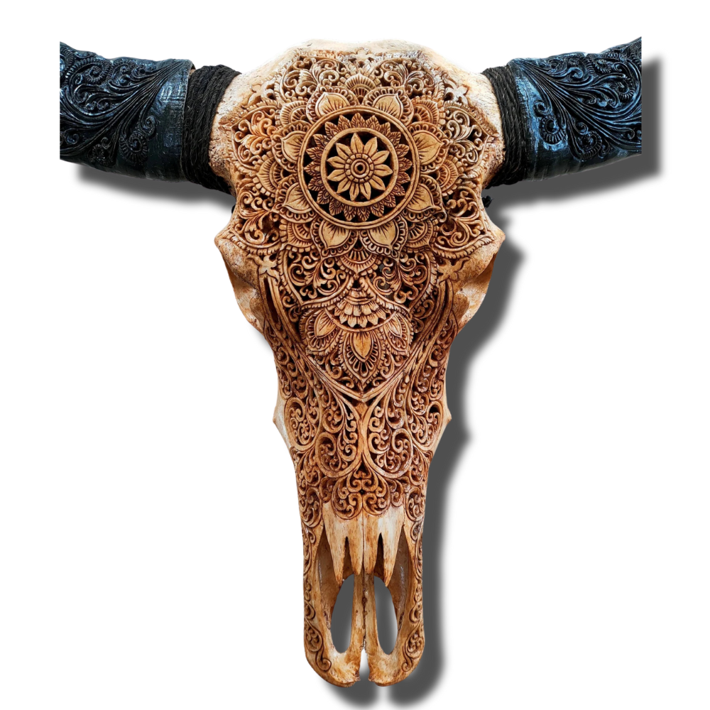 BUFFALO Skull Mandala Lotus Carved