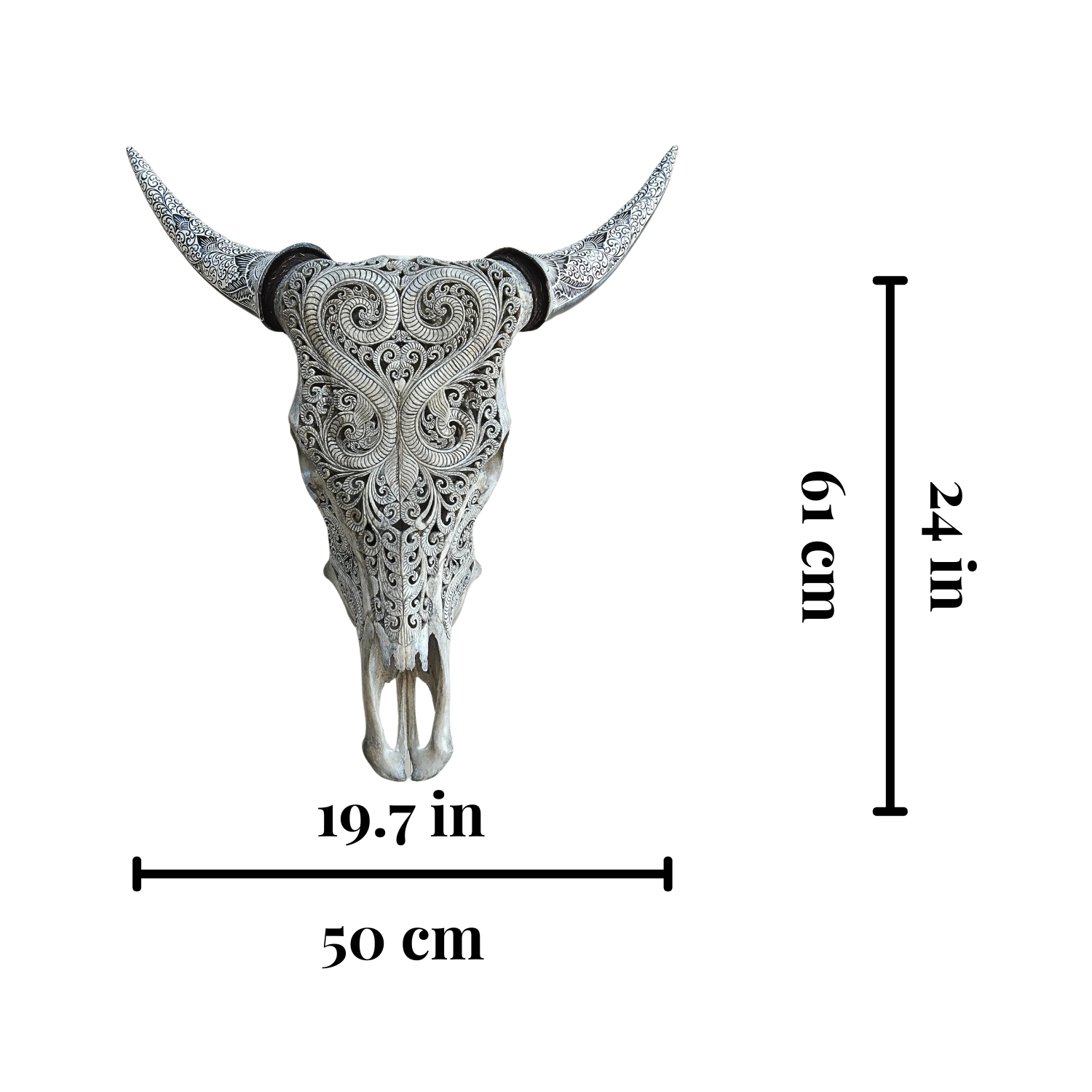 COW Skull White Boho Carved