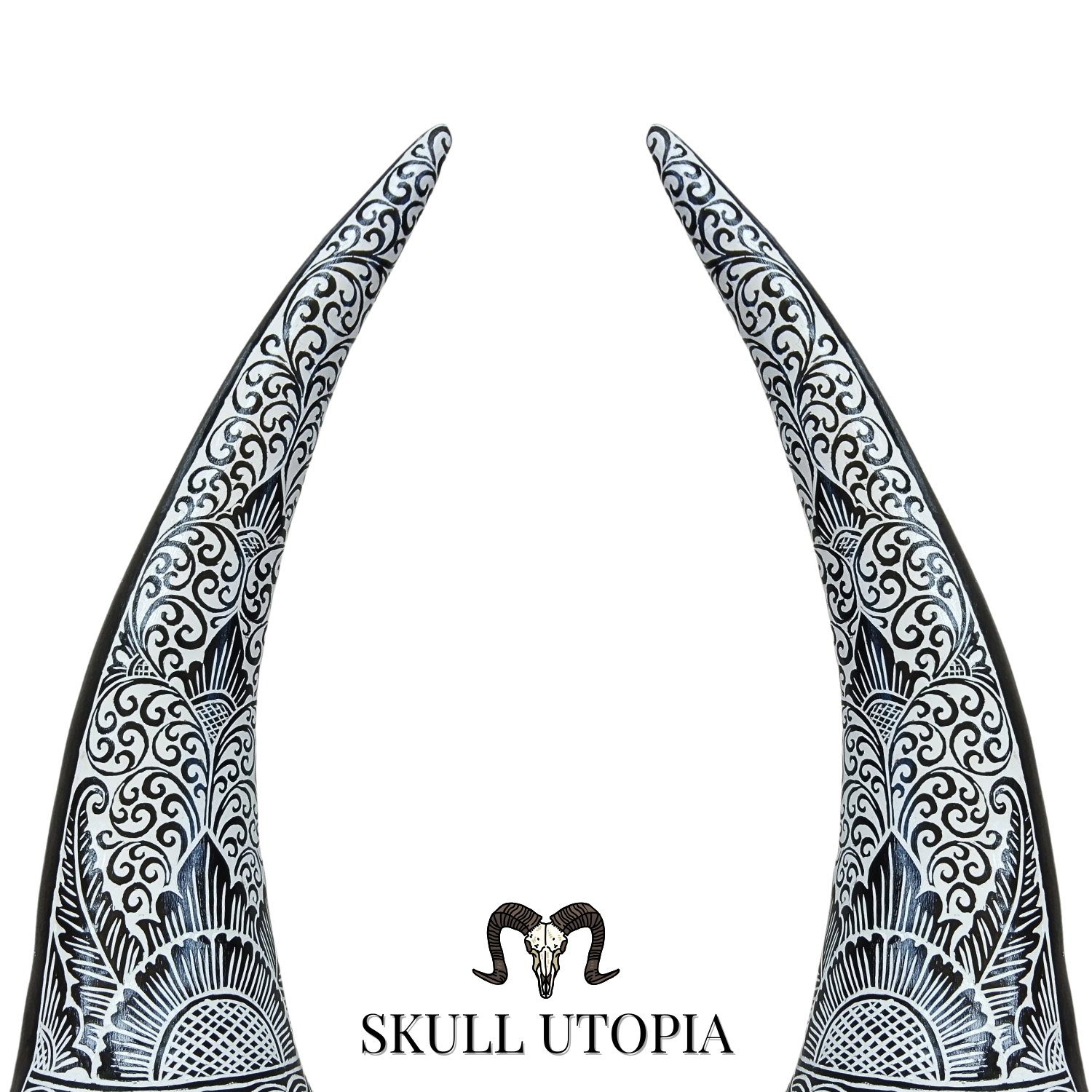 COW Skull Gray Boho Carved