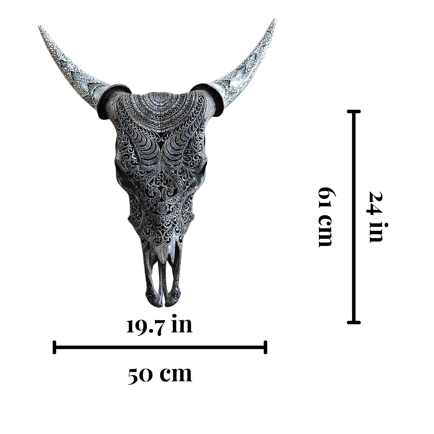 COW Skull Gray Boho Carved