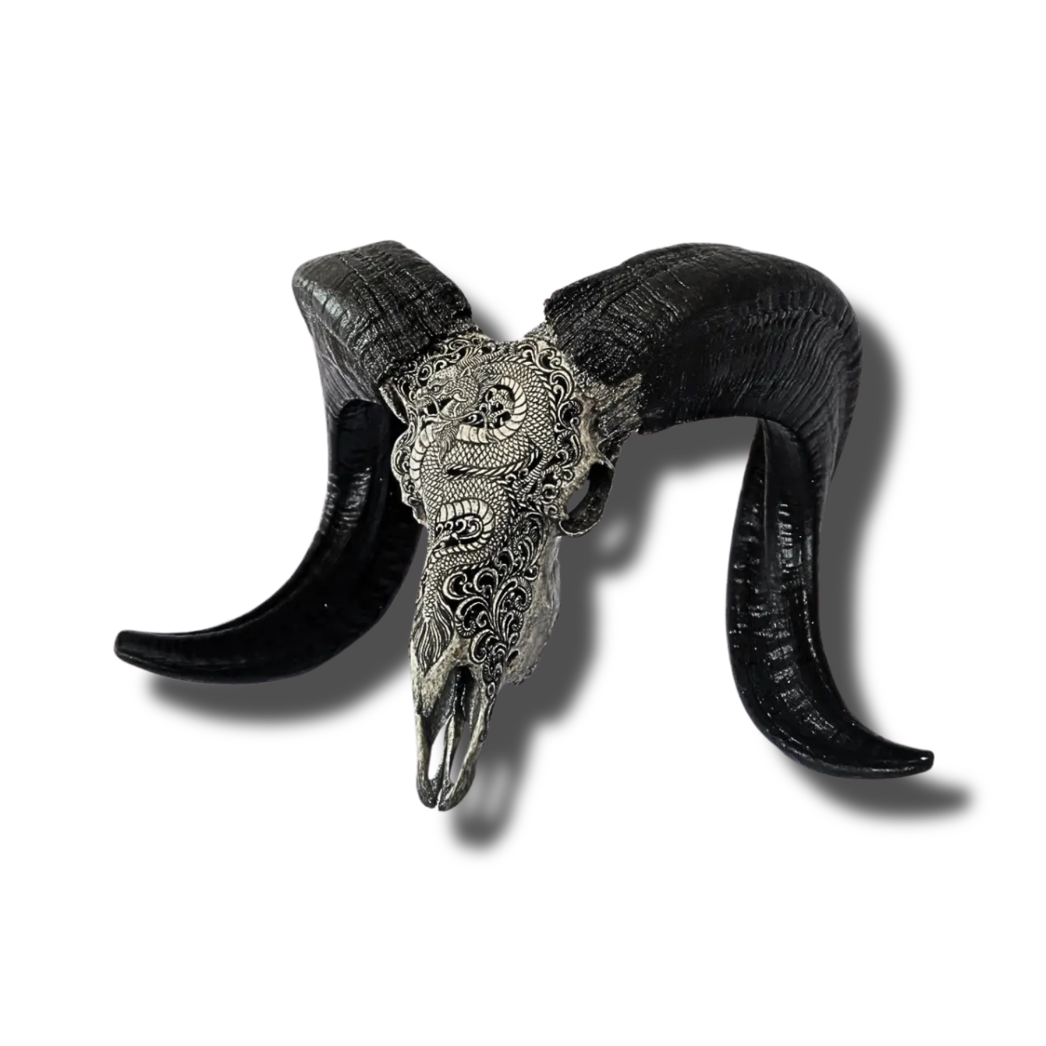RAM Skull Gray Dragon Carved