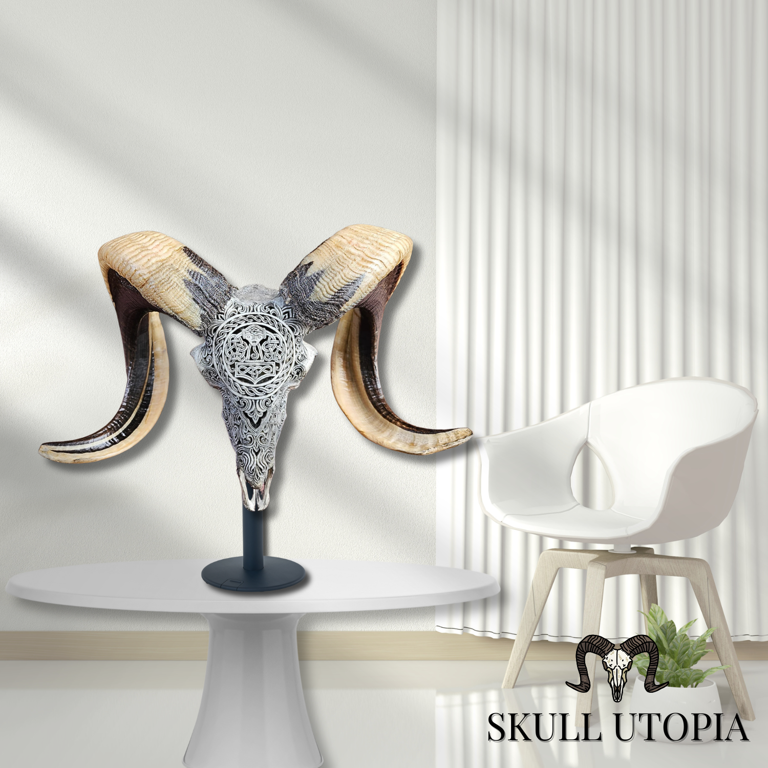 RAM Skull Gray Viking Carved