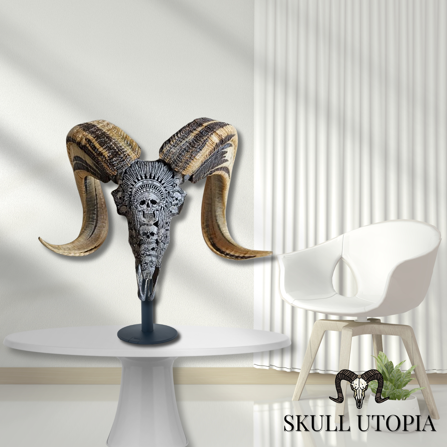 RAM Skull Indian Carved