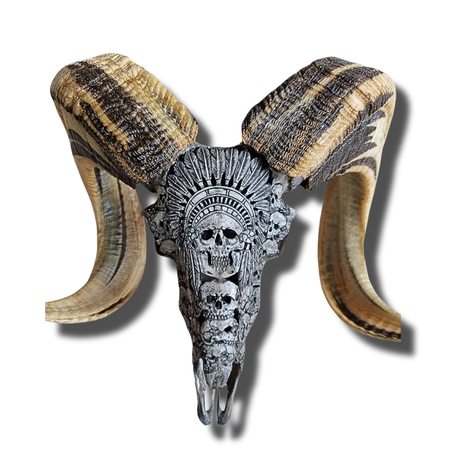 RAM Skull Indian Carved