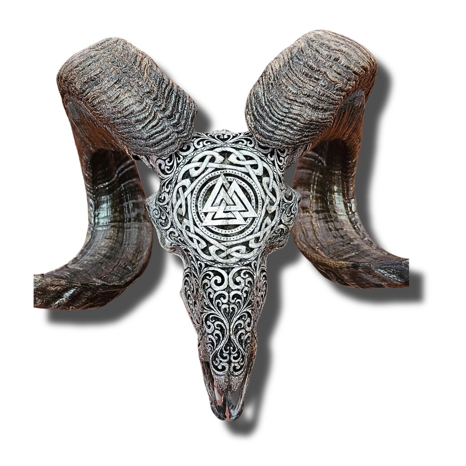 RAM Skull Triple Viking Carved