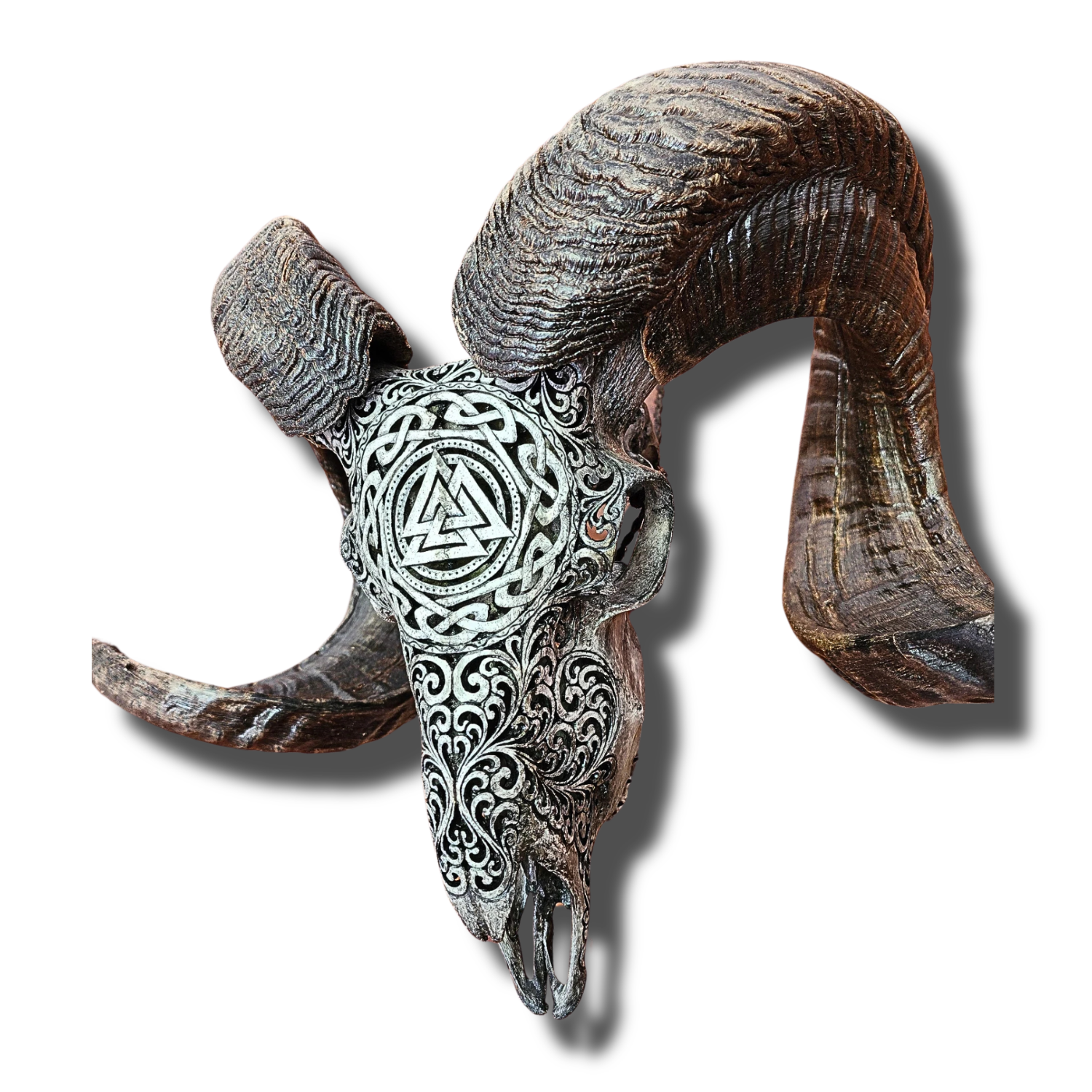RAM Skull Triple Viking Carved