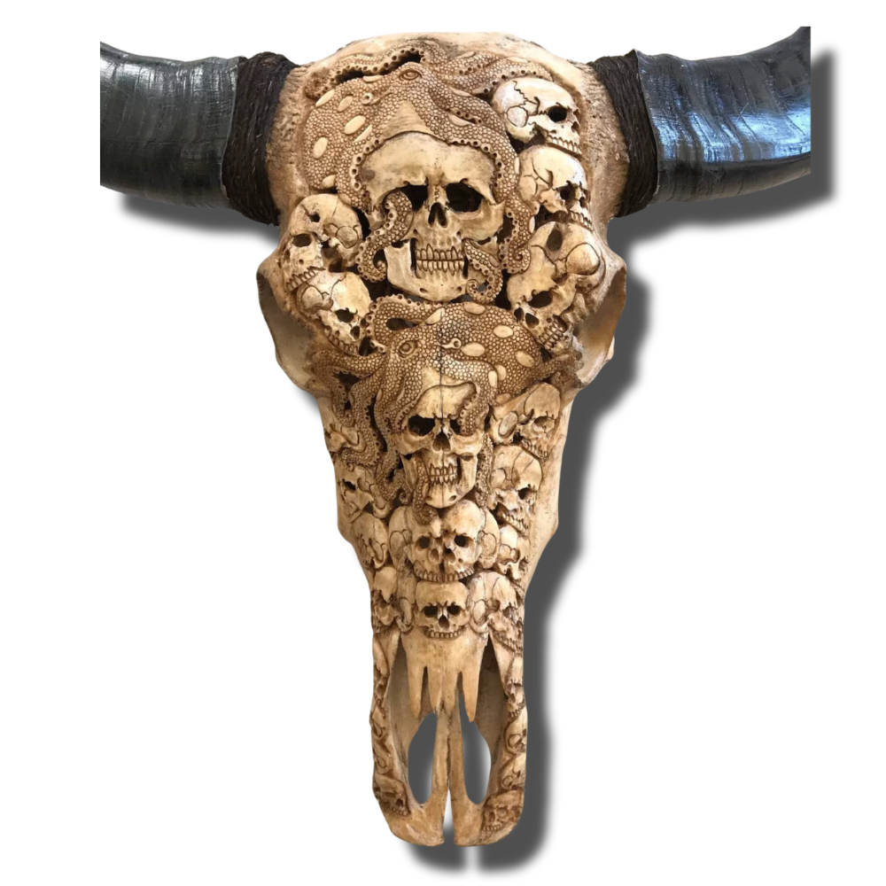 BUFFALO Skull Octopus Carved