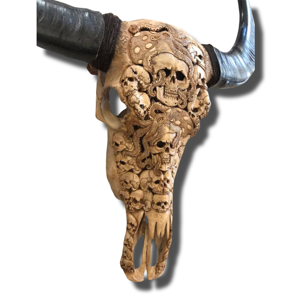 BUFFALO Skull Octopus Carved