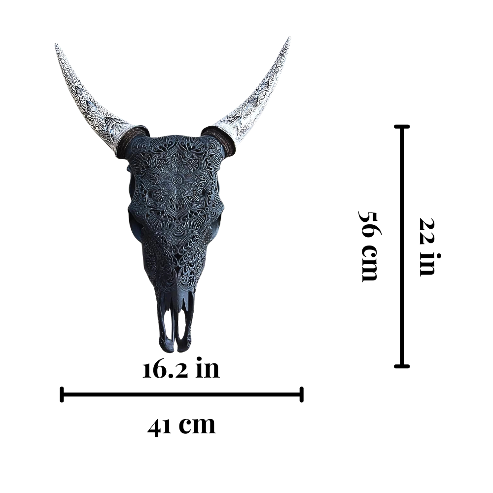 COW Skull Black Mandala Carved